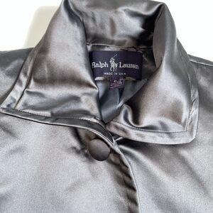 Ralph Lauren Vtg Purple Label Silver Gray Silk Jacket Size 8 Cropped Long Sleeve